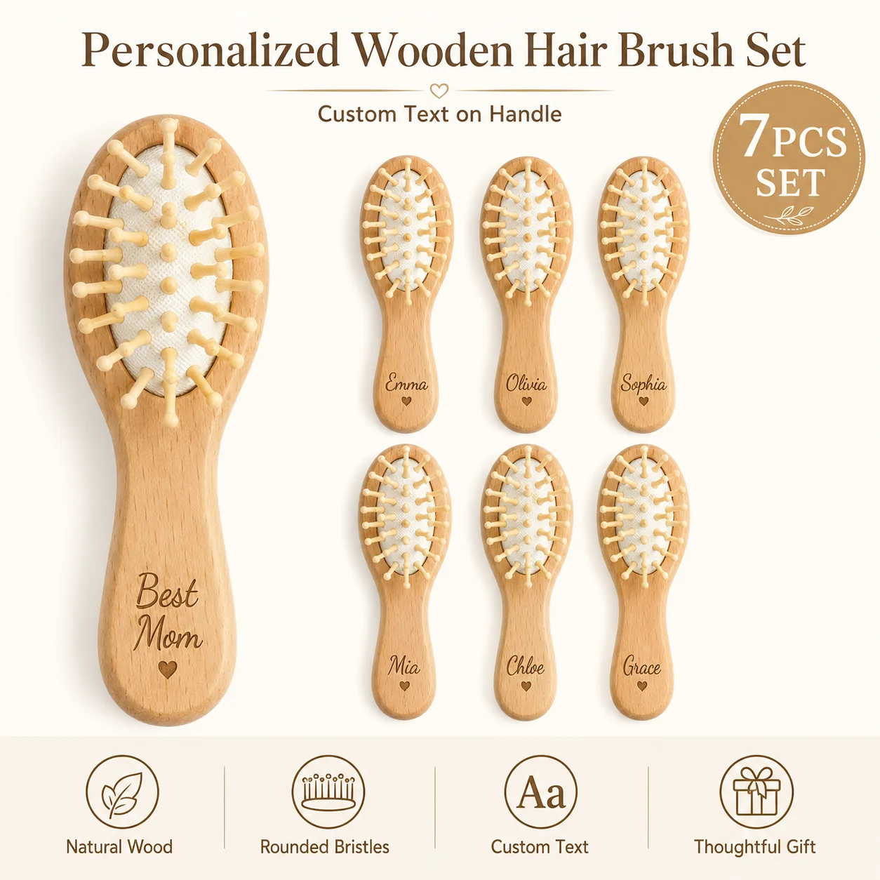 7Pcs Custom Wooden Mini Combs with Name Engraved, with Cushioned Scalp Massage Pad—Portable Wooden Comb, Ideal for Daily Hair Care, Scalp Care, and Travel
7Pcs Custom Wooden Mini Combs with Name Engraved, with Cushioned Scalp Massage Pad—Portable Wooden Comb, Ideal for Daily Hair Care, Scalp Care, and Travel
