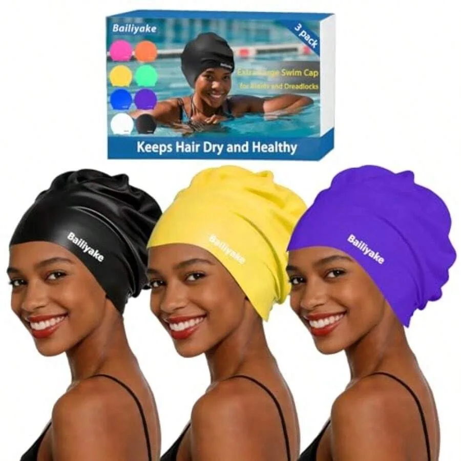 3 Pack Extra Large Swim Cap For Braids And Dreadlocks - Waterproof Silicone Swim Hat For Women With Long Thick Hair, Protective
3 Pack Extra Large Swim Cap For Braids And Dreadlocks - Waterproof Silicone Swim Hat For Women With Long Thick Hair, Protective
