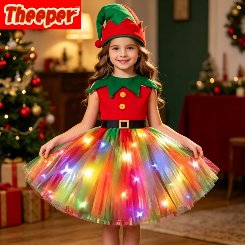 Bright Glowing Elf Fancy Dress with Built-in Light Decor, Designed for Winter Holiday Celebrations and All Festive Themed Events
Bright Glowing Elf Fancy Dress with Built-in Light Decor, Designed for Winter Holiday Celebrations and All Festive Themed Events