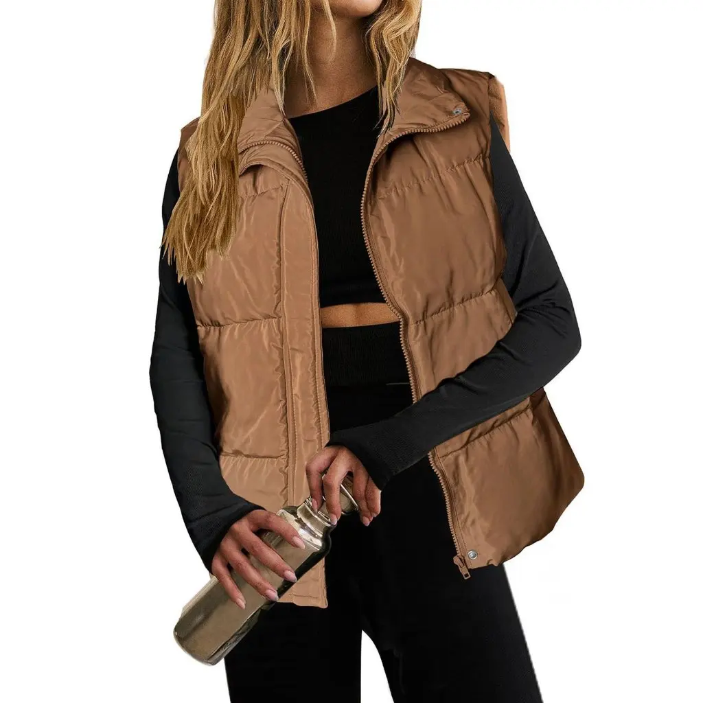 Women's Cotton-Padded Jacket Vest Lightweight Stand Collar Sleeveless Winter Warm Zipper Thick Coat with Pocket
Women's Cotton-Padded Jacket Vest Lightweight Stand Collar Sleeveless Winter Warm Zipper Thick Coat with Pocket