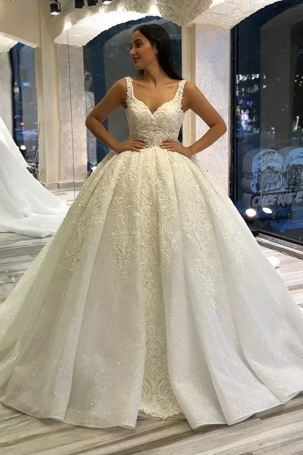 Elegant Ivory V Neck Princess Wedding Dress Glitter Lace Ball Gown Corset Back Bridal Gown Formal Evening Prom Dress Customized
Elegant Ivory V Neck Princess Wedding Dress Glitter Lace Ball Gown Corset Back Bridal Gown Formal Evening Prom Dress Customized