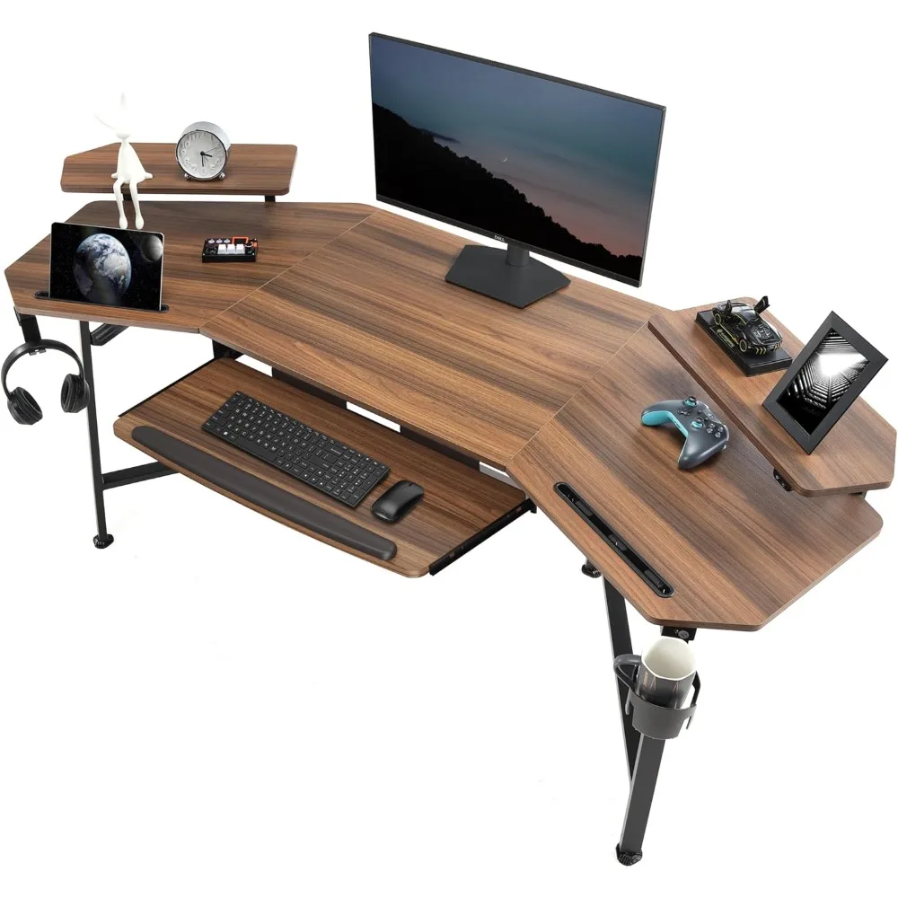 72" Gaming Desk W Keyboard Tray, Wing-Shaped Music Studio Desk, Large Computer Table W LED Convertible Monitor Stand Dual Headp
72" Gaming Desk W Keyboard Tray, Wing-Shaped Music Studio Desk, Large Computer Table W LED Convertible Monitor Stand Dual Headp