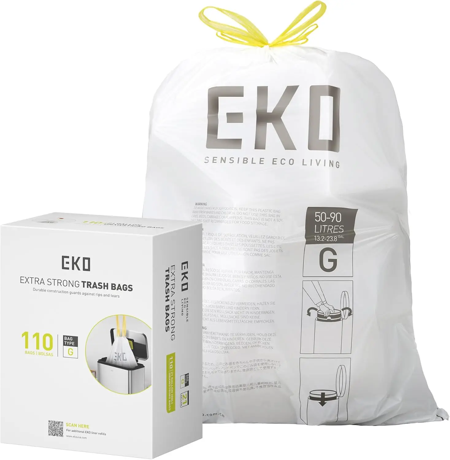 Extra-Strong 21 Gallon Drawstring Trash Bags, Leak-Resistant for Kitchen & Household Use, Easy-Dispense Roll
Extra-Strong 21 Gallon Drawstring Trash Bags, Leak-Resistant for Kitchen & Household Use, Easy-Dispense Roll