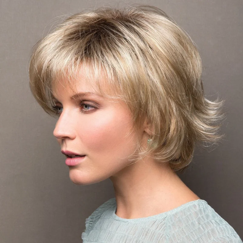 Women's middle-parted fashionable short wig, machine-made high-temperature fiber full headpiece
Women's middle-parted fashionable short wig, machine-made high-temperature fiber full headpiece