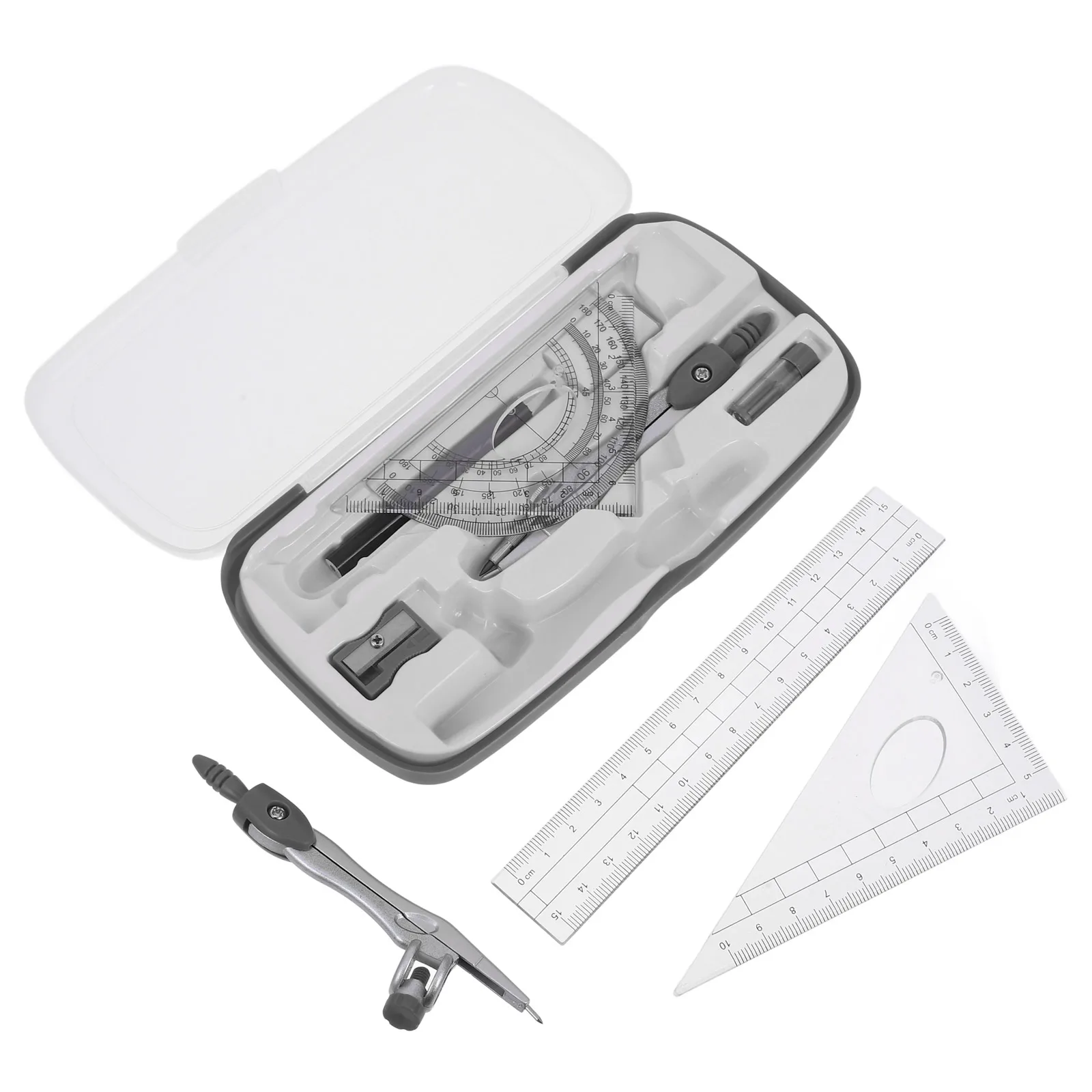 1Set Compass Protractor Ruler Kit Math Tools for Students Practical Plastic Alloy Materials Versatile Applications Engineering 
1Set Compass Protractor Ruler Kit Math Tools for Students Practical Plastic Alloy Materials Versatile Applications Engineering