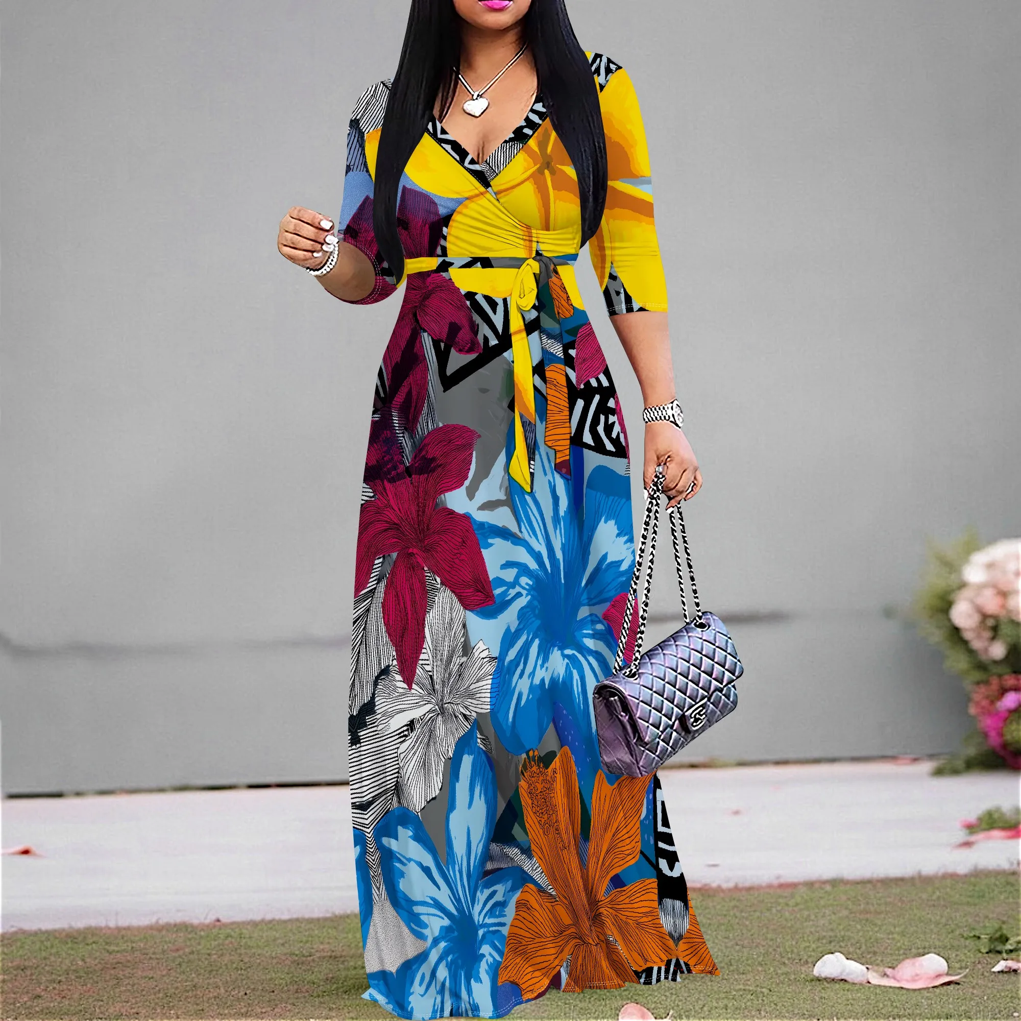 Tropical Patchwork Floral Wrap Dress S-3XL V-Neck Tie Waist Maxi Style for Summer Party, Beach Dinner or Art Gallery Look
Tropical Patchwork Floral Wrap Dress S-3XL V-Neck Tie Waist Maxi Style for Summer Party, Beach Dinner or Art Gallery Look