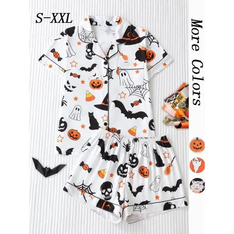 Halloween Two-Piece Pajama Set Collared Sleepwear Flip Collar Super Long Sleeve Shoulder Bared Women's Loungewear Winter
Halloween Two-Piece Pajama Set Collared Sleepwear Flip Collar Super Long Sleeve Shoulder Bared Women's Loungewear Winter