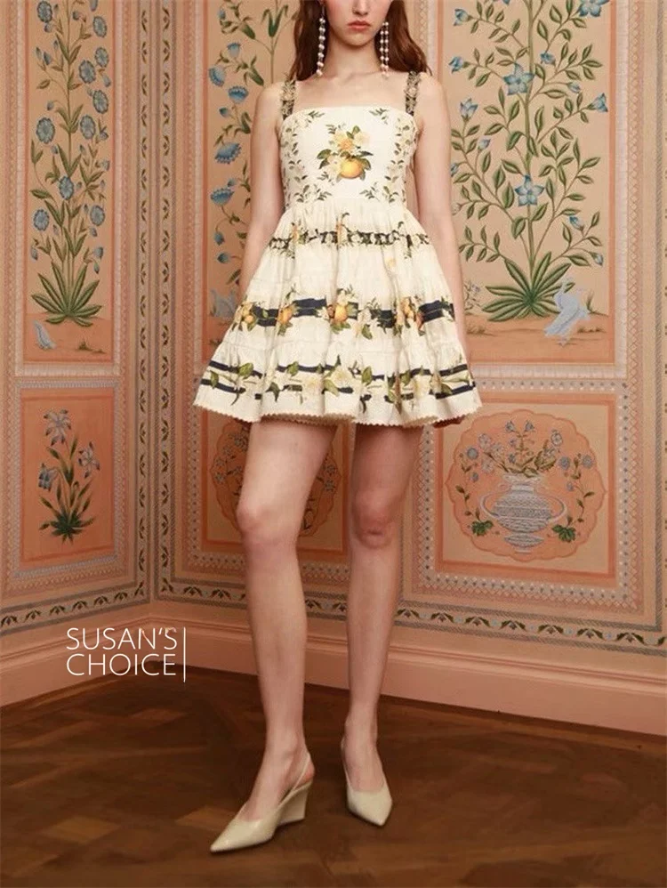 Susan Pure Cotton Short Printed Embroidered Puff Sleeveless Dress Women's Casual Style Gathered Waist Summer Dress
Susan Pure Cotton Short Printed Embroidered Puff Sleeveless Dress Women's Casual Style Gathered Waist Summer Dress