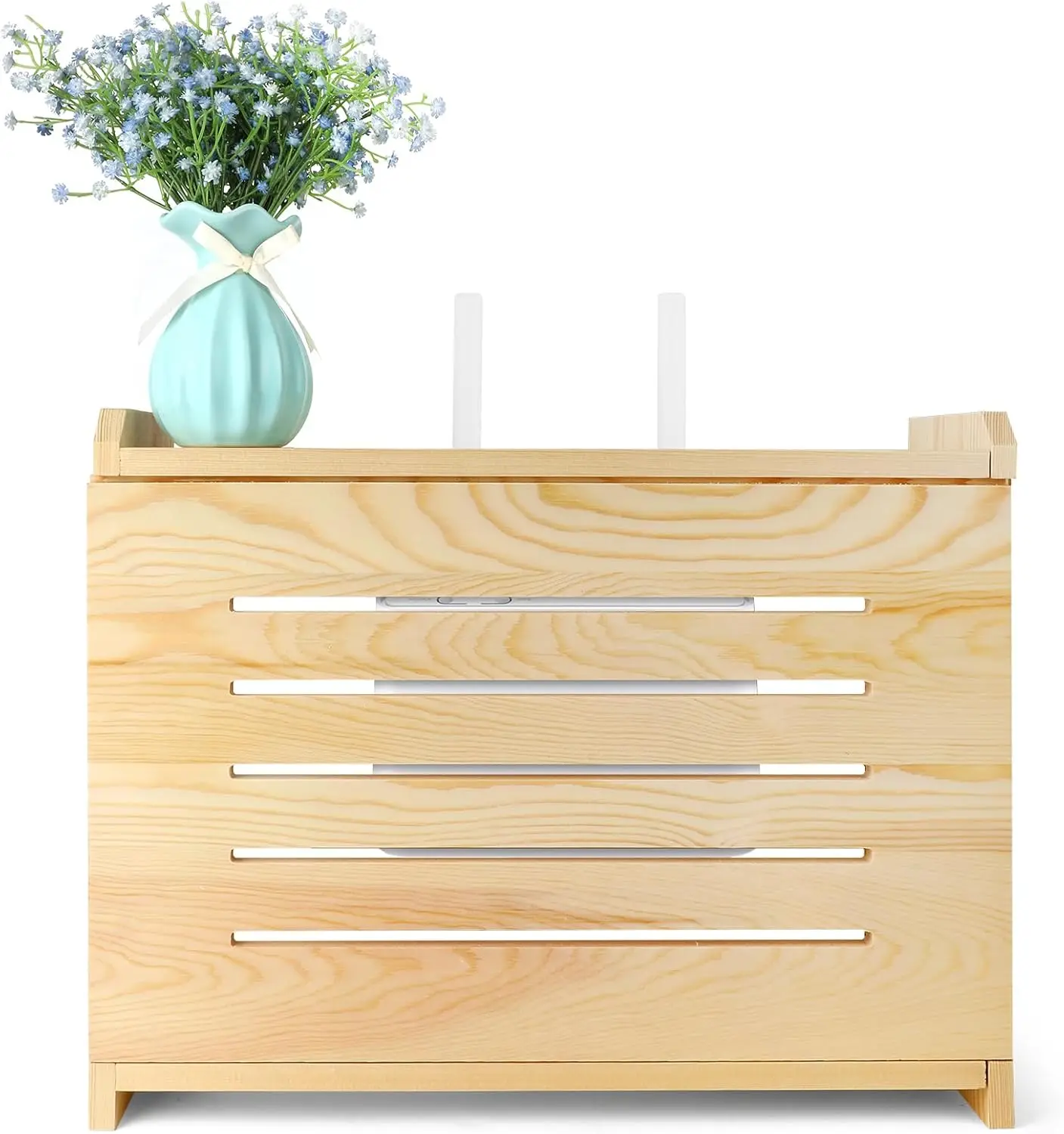 Wooden Router Shelf Wall Mount, Cable Management Box for Modem & Power Strip, 14.9x9.8x5.4 in, Easy Assembly
