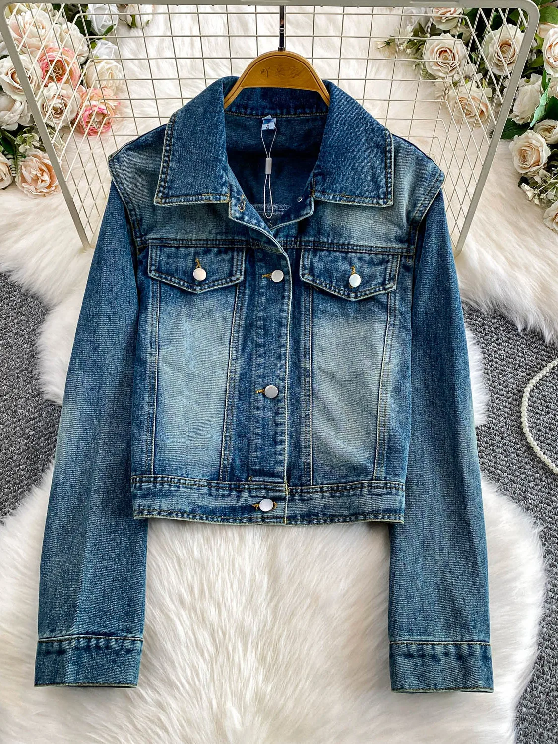 Retro American Blue Waed Denim Collar Jaet ort Outerwear Women's Autumn Winter Loose Slimming Top Button Closure
Retro American Blue Waed Denim Collar Jaet ort Outerwear Women's Autumn Winter Loose Slimming Top Button Closure