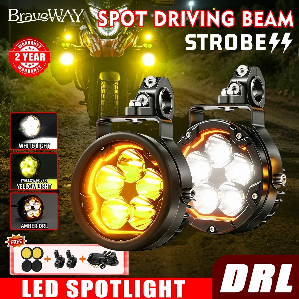 HAOLIDE Pair Motorcycle LED Headlight Dual Color Amber White Auxiliary Spot Lights Driving Fog Lamp 12V 24V IP68 off-road use
HAOLIDE Pair Motorcycle LED Headlight Dual Color Amber White Auxiliary Spot Lights Driving Fog Lamp 12V 24V IP68 off-road use