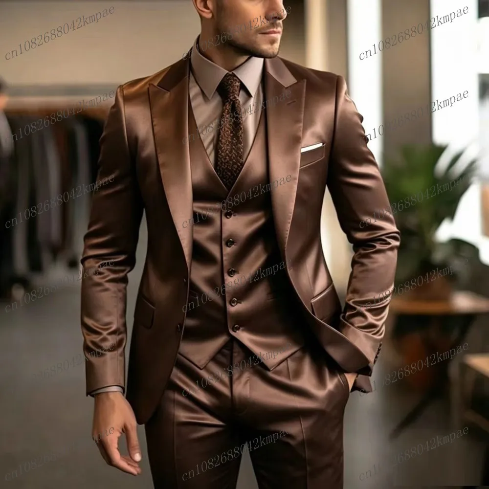 Brown Acetate Satin Formal Men Suit Groom Groomsman Wedding Party Prom Business Male Tuxedos 3 Piece Set Blazer Vest Pants
Brown Acetate Satin Formal Men Suit Groom Groomsman Wedding Party Prom Business Male Tuxedos 3 Piece Set Blazer Vest Pants