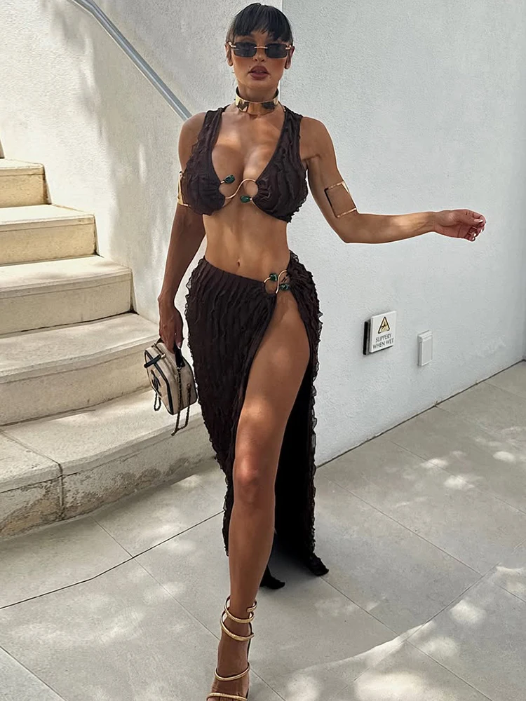 InGrily Elegant Beads Metal Decorated 2 Piece Set Women Sexy Low-Neck Cleavage Crop Tops+Ruched Spilts Skirts Vacation Suits
InGrily Elegant Beads Metal Decorated 2 Piece Set Women Sexy Low-Neck Cleavage Crop Tops+Ruched Spilts Skirts Vacation Suits