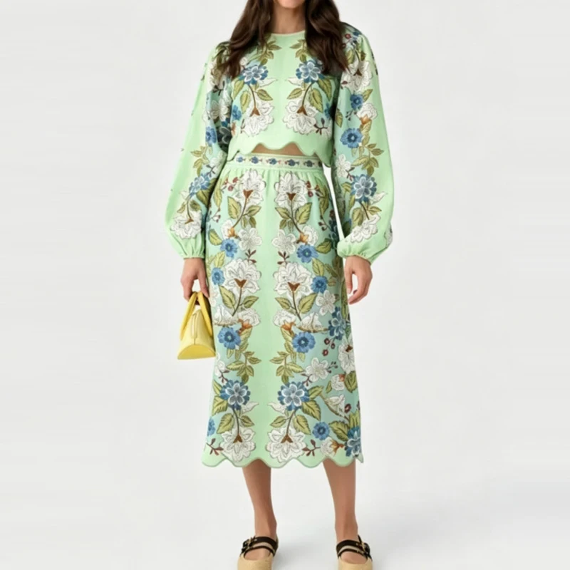 Fashion O-neck Pullover Top & Skirt Outfits Casual Long Sleeve Women's Bohe Suit Elegant Flower Print Hight Waist Long Skirt Set
Fashion O-neck Pullover Top & Skirt Outfits Casual Long Sleeve Women's Bohe Suit Elegant Flower Print Hight Waist Long Skirt Set