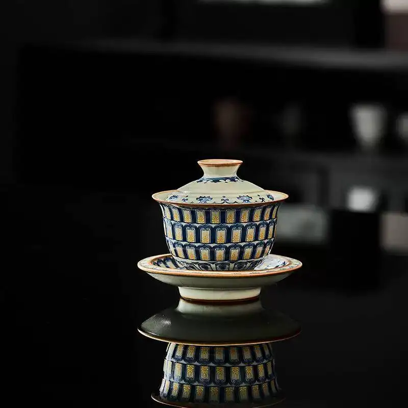 Dunhuang Wu Xiang Stone Cave Thousand-Buddha Ru Kiln Three-Talent Lid Large Capacity Anti-Scald Tea Bowl, Retro Chinese Style
Dunhuang Wu Xiang Stone Cave Thousand-Buddha Ru Kiln Three-Talent Lid Large Capacity Anti-Scald Tea Bowl, Retro Chinese Style