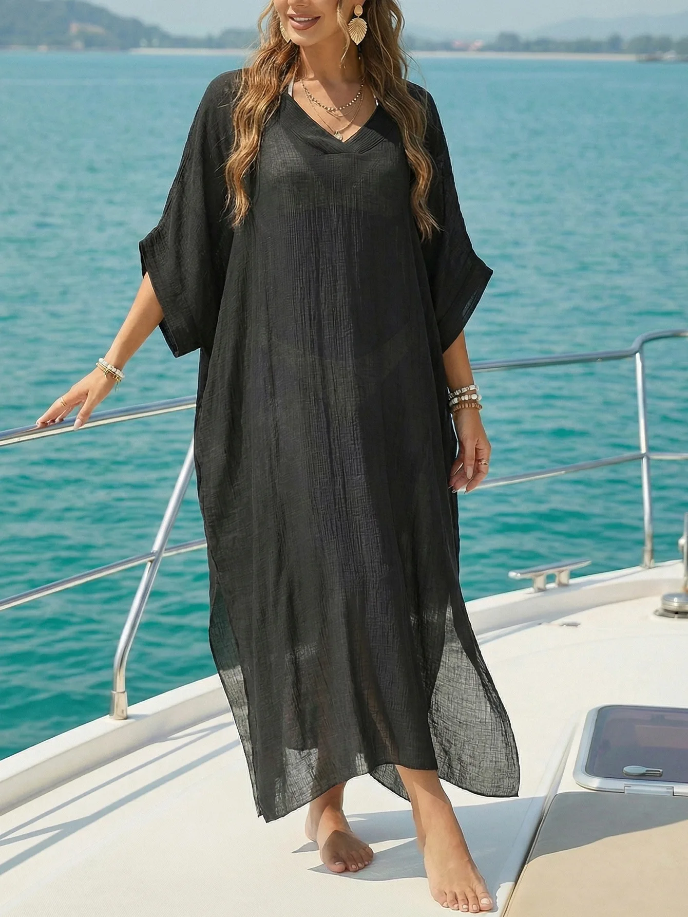 Women's Beach Blouse Summer Women's New V-neck Loose Casual Dress Split-ended Floor Mopping Dress Women
Women's Beach Blouse Summer Women's New V-neck Loose Casual Dress Split-ended Floor Mopping Dress Women
