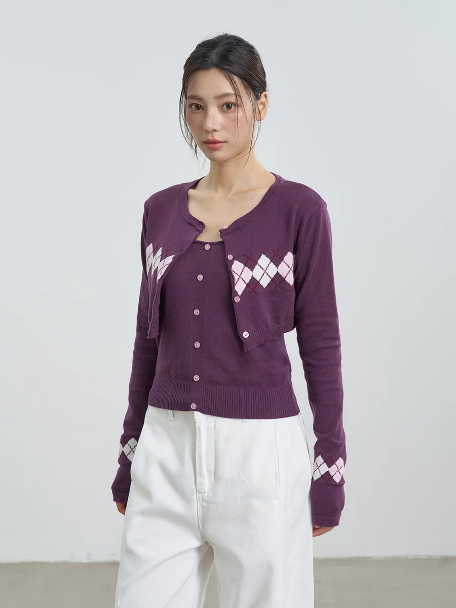 TENPSEN Original Diamond Pattern Knitted Cardigan And Tank Top Set Spring Summer Purple Women's Slimming Top Casual Sle Cot...
TENPSEN Original Diamond Pattern Knitted Cardigan And Tank Top Set Spring Summer Purple Women's Slimming Top Casual Sle Cot...
