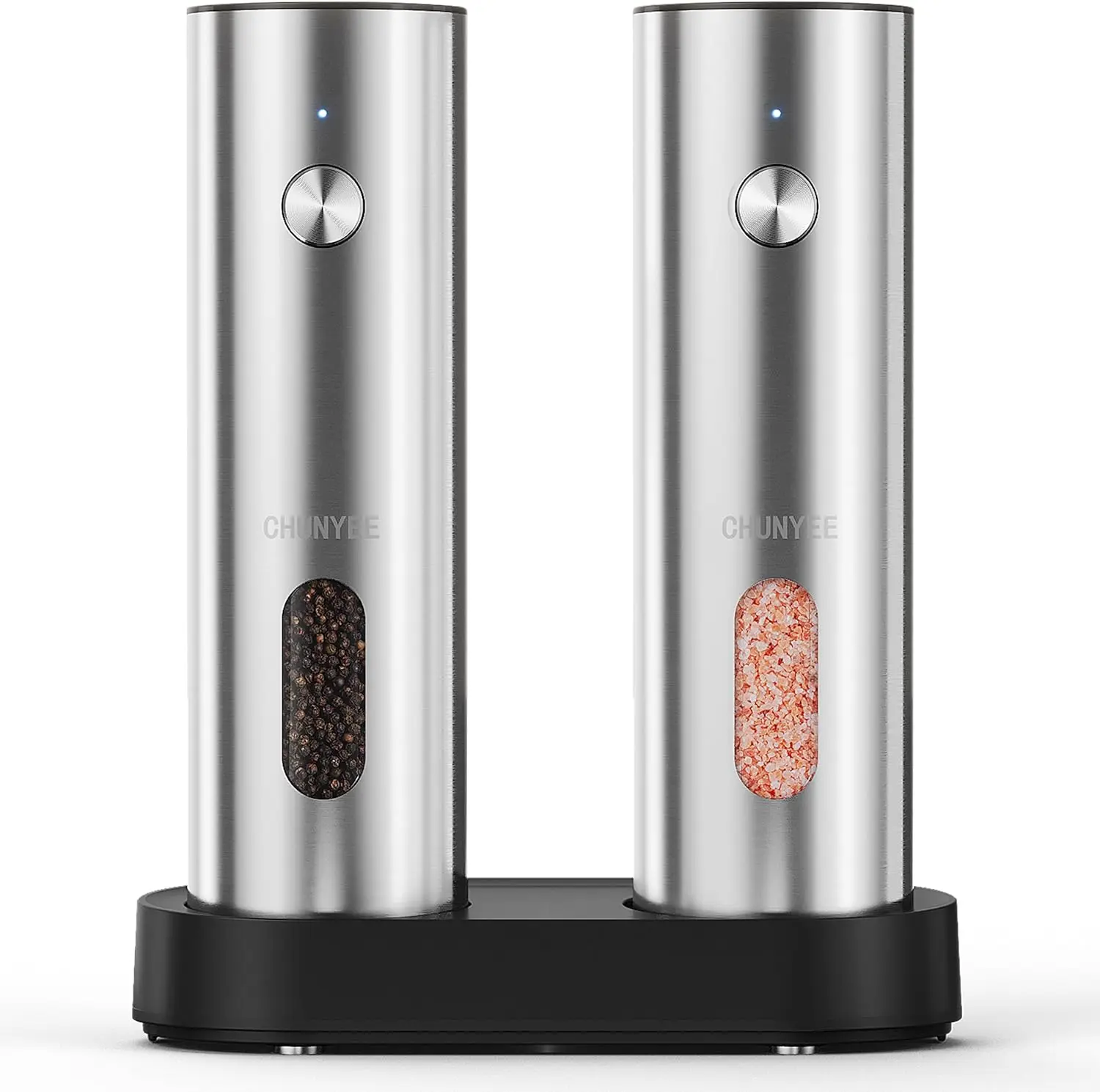 Electric Salt and Pepper Grinder Set with Rechargeable Base - Upgraded Large Capacity, Refillable Pepper Mill Set with LED