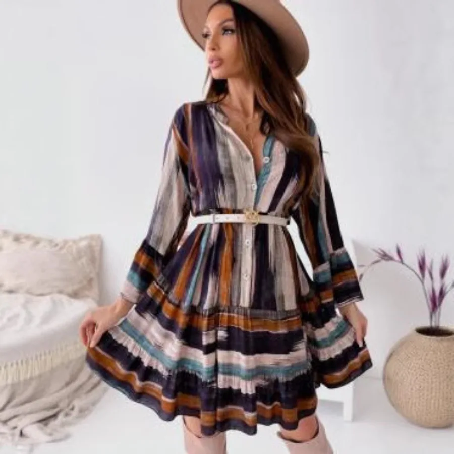 【New style】2022 new fashionable tie-dyed V-neck long-sleeved dress for women
【New style】2022 new fashionable tie-dyed V-neck long-sleeved dress for women
