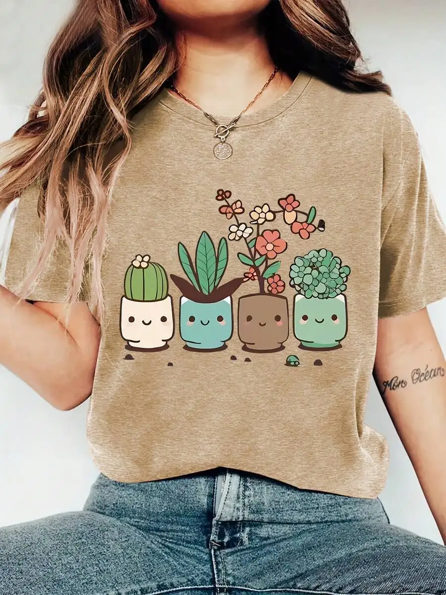 Womens Cute Cartoon Potted Plant Print Short Sleeve T-Shirt Soft Stretchy Cotton Blend Round Neck Casual Top
Womens Cute Cartoon Potted Plant Print Short Sleeve T-Shirt Soft Stretchy Cotton Blend Round Neck Casual Top