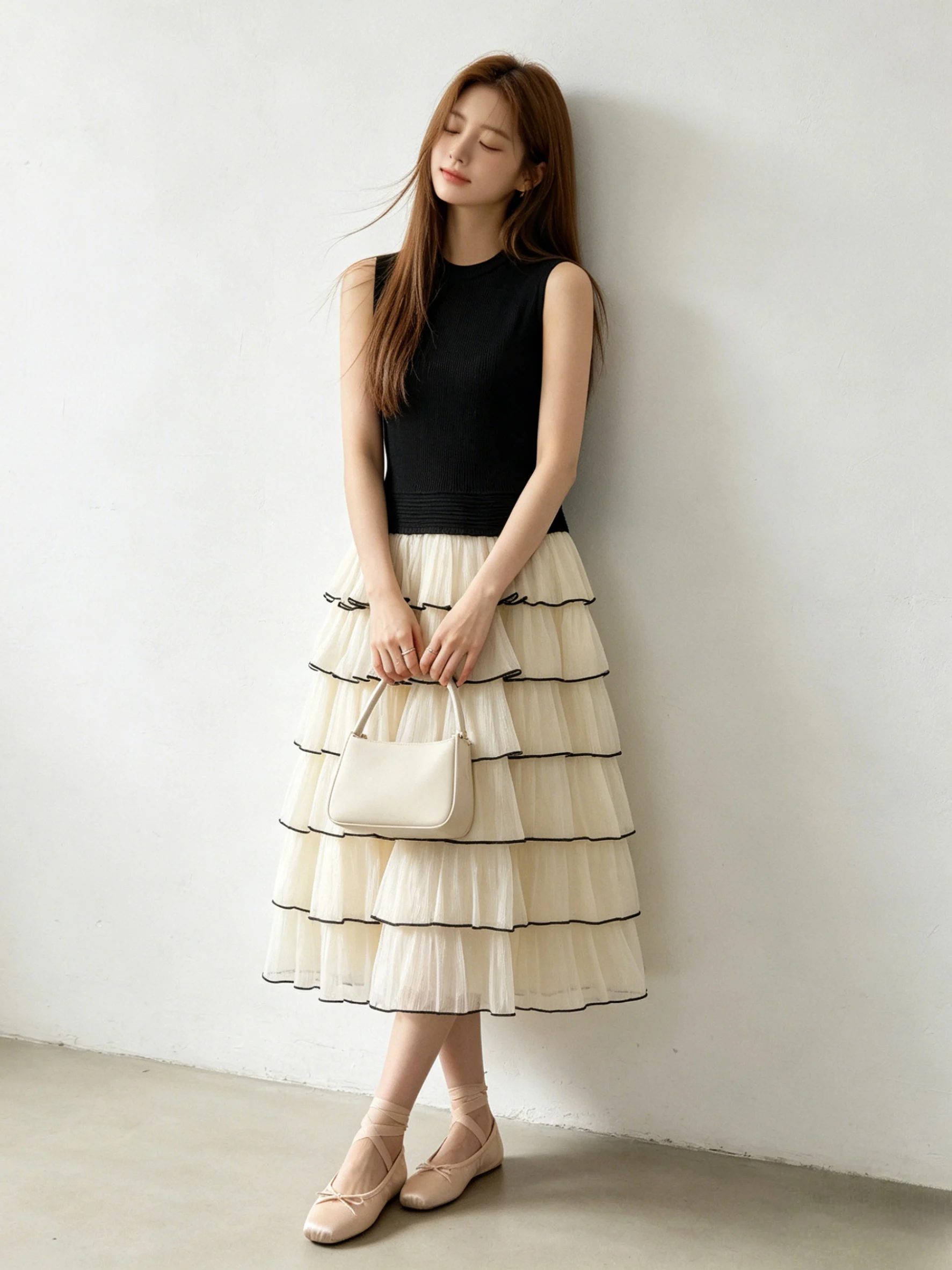 Sweet Korean Style Splice Waist Cinched A-Line Dress Women's Black Sleeveless Cake Skirt Summer Fashionable Elegant
Sweet Korean Style Splice Waist Cinched A-Line Dress Women's Black Sleeveless Cake Skirt Summer Fashionable Elegant