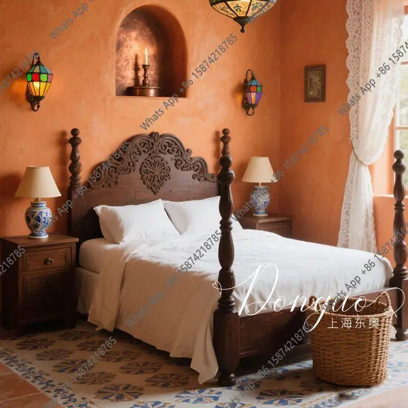 French retro solid wood 1.8 meters double bed master bedroom column wedding bed homestay bed high-end villa bed
French retro solid wood 1.8 meters double bed master bedroom column wedding bed homestay bed high-end villa bed