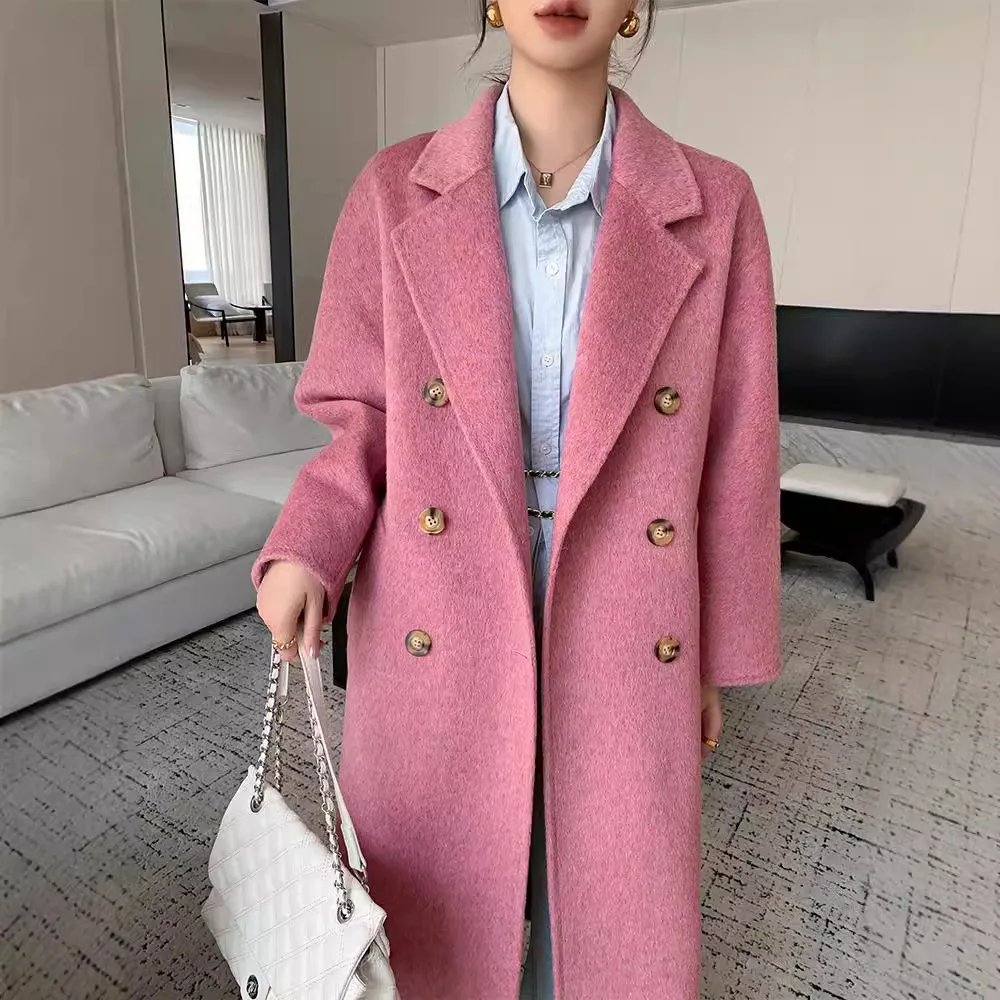 High Quality Double-sided Cashmere Wool Coat Women's Fashion Beautiful Loose New Autumn Winter Outfit Medium Long Woolen Coats
High Quality Double-sided Cashmere Wool Coat Women's Fashion Beautiful Loose New Autumn Winter Outfit Medium Long Woolen Coats