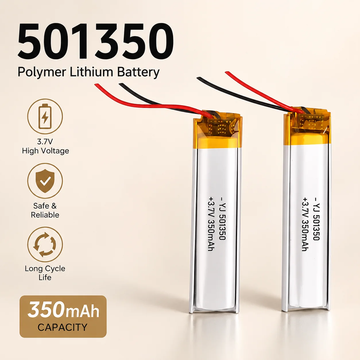 3.7V 350mAh 501350 Lithium Polymer Battery LiPo Cell for Bluetooth Earphone Selfie Stick Facial Spray Beauty Tool
3.7V 350mAh 501350 Lithium Polymer Battery LiPo Cell for Bluetooth Earphone Selfie Stick Facial Spray Beauty Tool