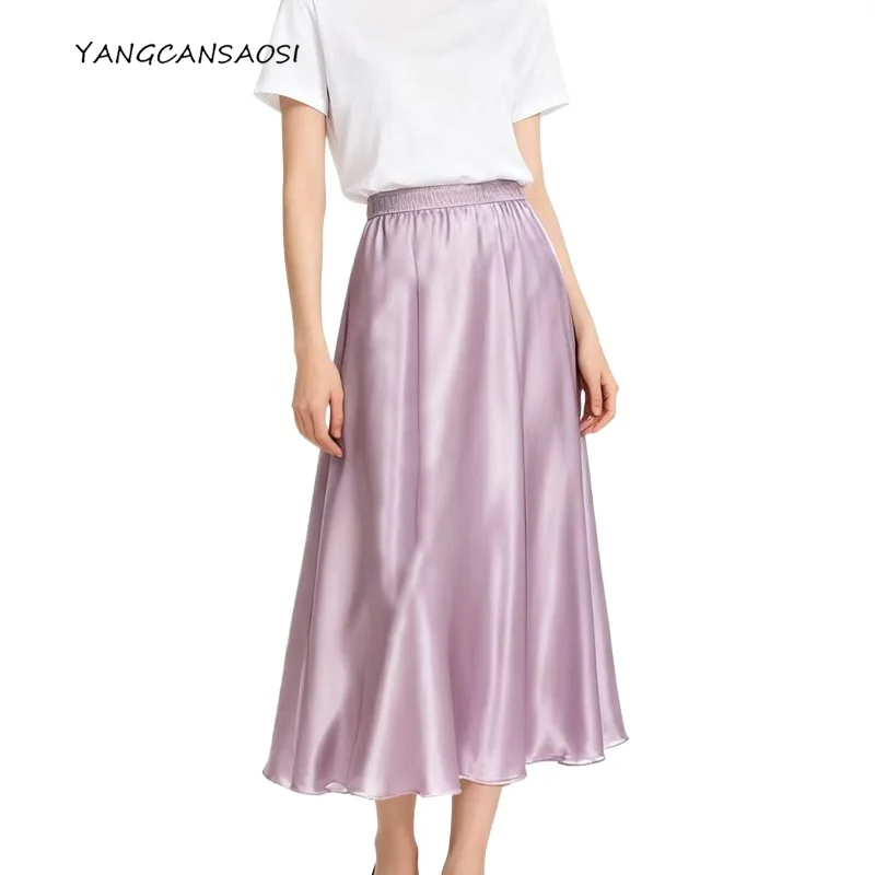 2025 Women's Early Autumn New 100% Natural Mulberry Silk Satin Loose Style Mid Length Elastic Waist Solid Large Swing Skirt
2025 Women's Early Autumn New 100% Natural Mulberry Silk Satin Loose Style Mid Length Elastic Waist Solid Large Swing Skirt