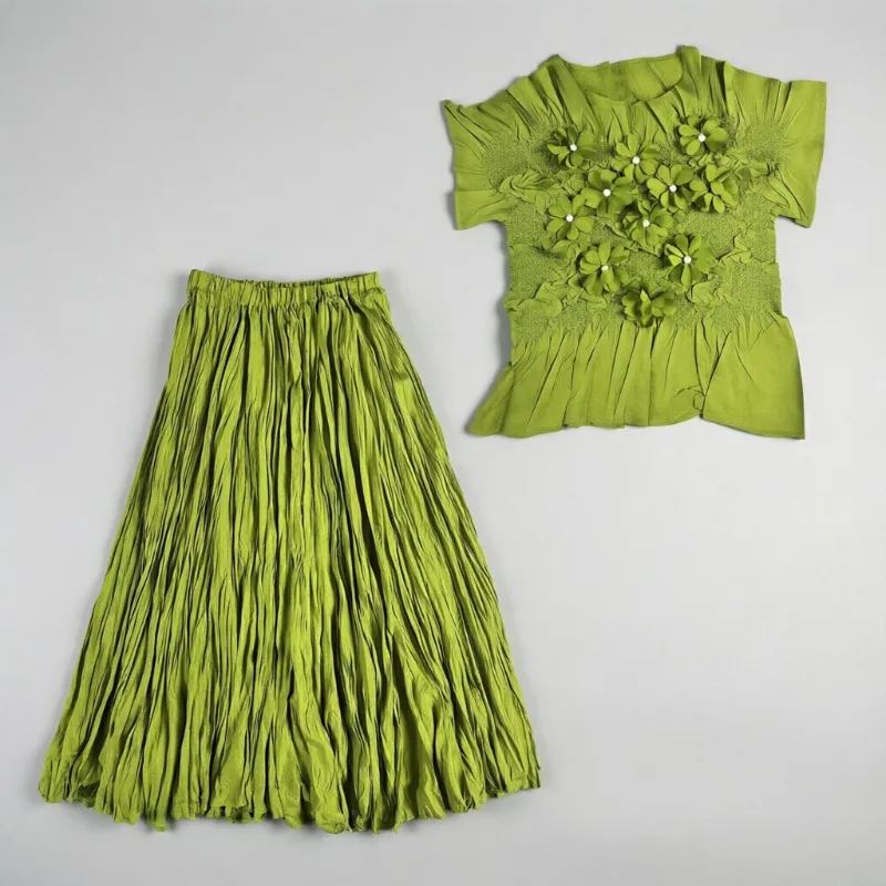 Miyake Pleated Pearl T-Shirt 2026 New 3D Flower Short Sleeve Top Simple Elastic Flared Skirt Women's Gentle Elegant Clothing
Miyake Pleated Pearl T-Shirt 2026 New 3D Flower Short Sleeve Top Simple Elastic Flared Skirt Women's Gentle Elegant Clothing