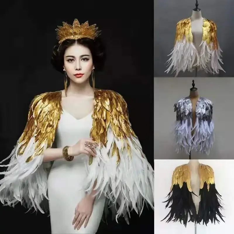 Natural Feather performance costume Fashion Golden Feather Shawl wings dress silver Cloak wedding Bride Photography Prop
Natural Feather performance costume Fashion Golden Feather Shawl wings dress silver Cloak wedding Bride Photography Prop
