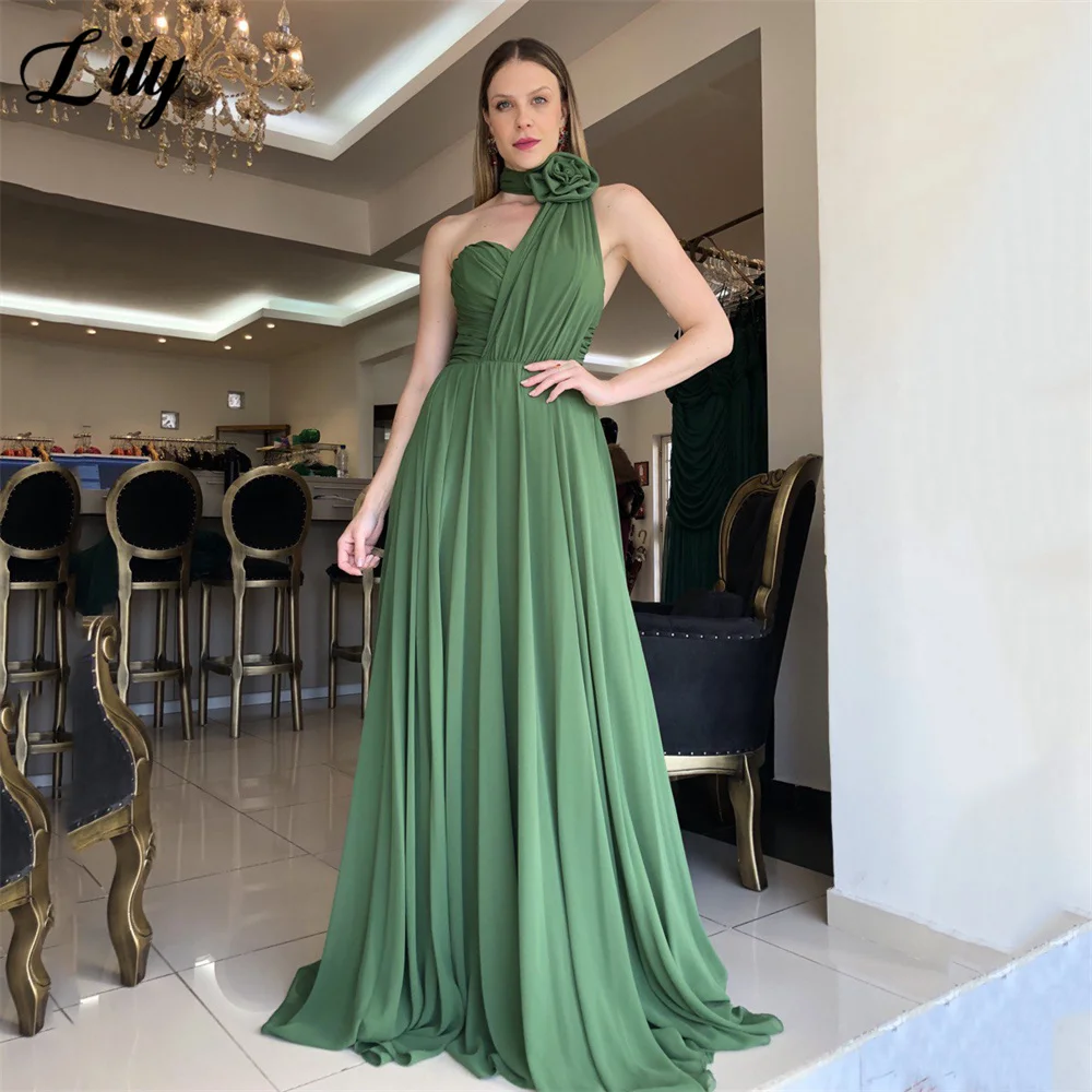 Lily Green Chiffion Evening Gown Halter 3D Flower Prom Dress One Shoulder Evening Dress for Women robes de soirée Customized
Lily Green Chiffion Evening Gown Halter 3D Flower Prom Dress One Shoulder Evening Dress for Women robes de soirée Customized