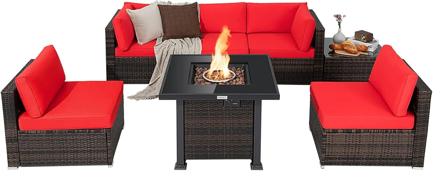Tangkula 7 Pieces Patio Furniture Set with Fire Pit Table, 50,000 BTU 32 Inches Propane Fire Pit with Waterproof Cover, Heavy Du
Tangkula 7 Pieces Patio Furniture Set with Fire Pit Table, 50,000 BTU 32 Inches Propane Fire Pit with Waterproof Cover, Heavy Du