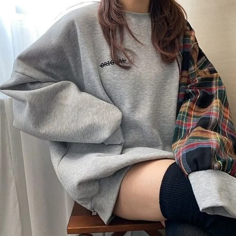 Long Sleeve Pullovers Sweatshirts O-neck T-Shirts Patchwork Printing Plaid Fashion Loose Casual Streetwear Women's Clothing 2023
Long Sleeve Pullovers Sweatshirts O-neck T-Shirts Patchwork Printing Plaid Fashion Loose Casual Streetwear Women's Clothing 2023
