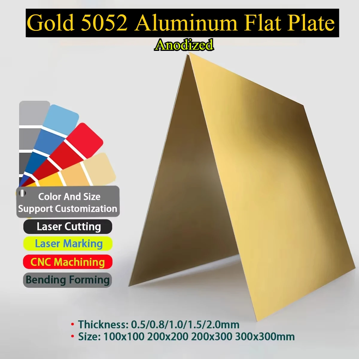 Gold 5052 Aluminum Flat Plate Anodized Aluminum Alloy Plate Thickness 0.5/0.8/1/1.5/2mm Size100x100 200x200 200x300 300x300mm
Gold 5052 Aluminum Flat Plate Anodized Aluminum Alloy Plate Thickness 0.5/0.8/1/1.5/2mm Size100x100 200x200 200x300 300x300mm