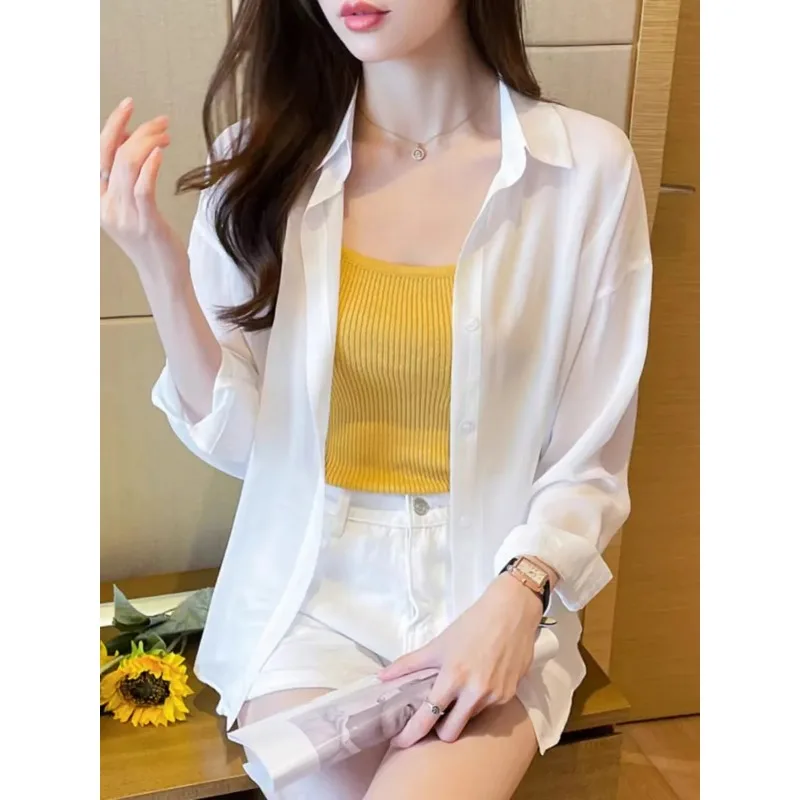 Women Sheer Chiffon Shirt Long Sleeve Loose Casual Summer Sun Protection Blouse
Women Sheer Chiffon Shirt Long Sleeve Loose Casual Summer Sun Protection Blouse