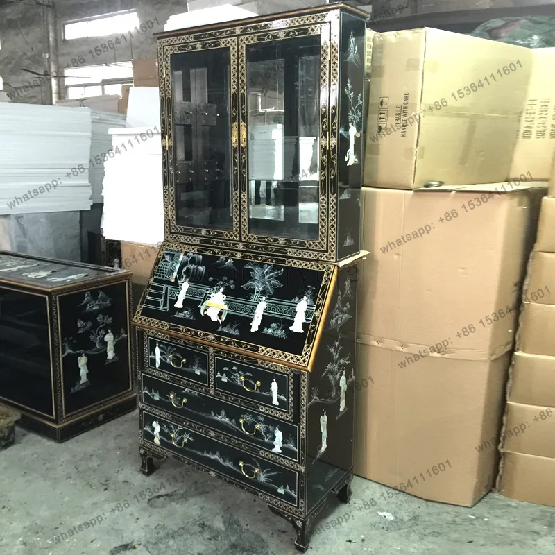 Glass bright paint display cabinet Luodian craft shell painted furniture
Glass bright paint display cabinet Luodian craft shell painted furniture