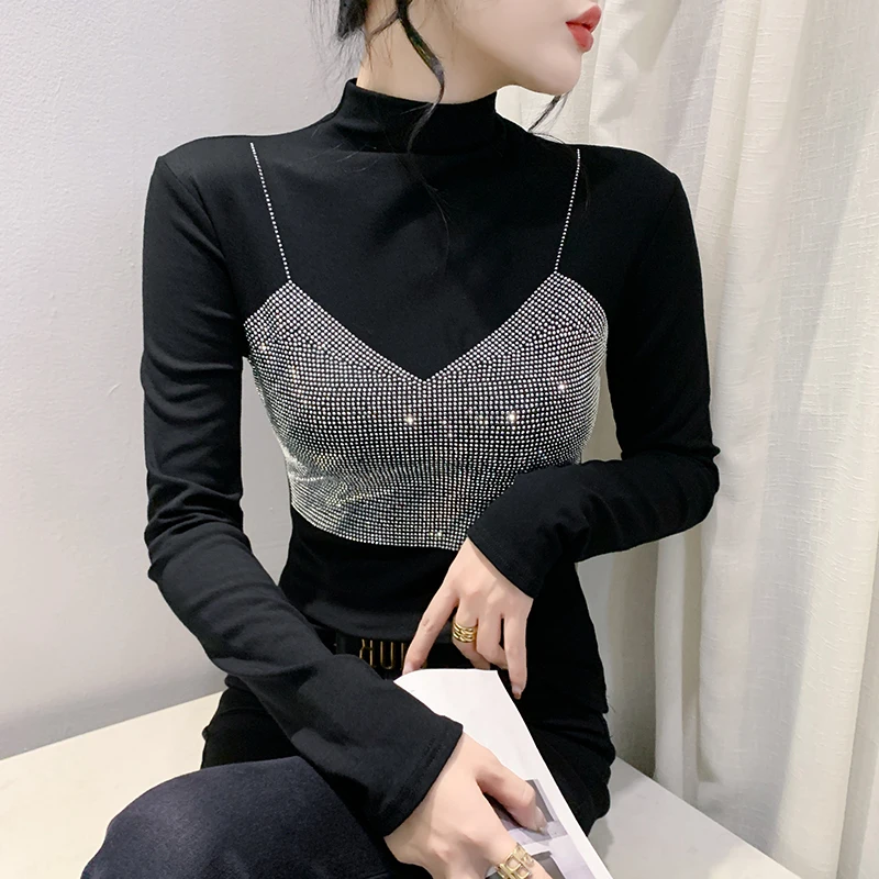 Black Korean Style Fall Winter T-Shirt Chic Sexy Shiny Diamonds Women Tops With Fleece Long Sleeve Drilling Hot Tees 2024 New 49
Black Korean Style Fall Winter T-Shirt Chic Sexy Shiny Diamonds Women Tops With Fleece Long Sleeve Drilling Hot Tees 2024 New 49