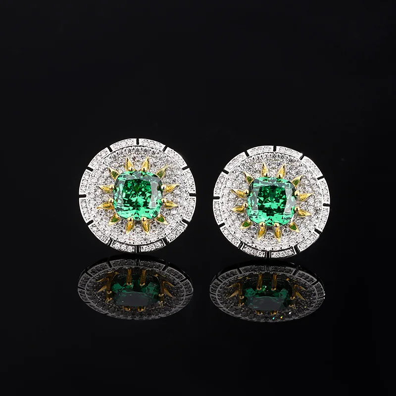 Elegant Retro European and American Square Emerald Earrings and Ring Set with Open Design, Red Corundum, Pink Diamond, and Rolan 
Elegant Retro European and American Square Emerald Earrings and Ring Set with Open Design, Red Corundum, Pink Diamond, and Rolan