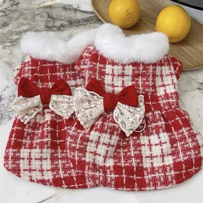 Fashion Pet Winter Checkered Dress with Plush Collar Princess Dress Teddy Bow Yorkshire Cat Coat Dog Dresses for Small Dogs
Fashion Pet Winter Checkered Dress with Plush Collar Princess Dress Teddy Bow Yorkshire Cat Coat Dog Dresses for Small Dogs