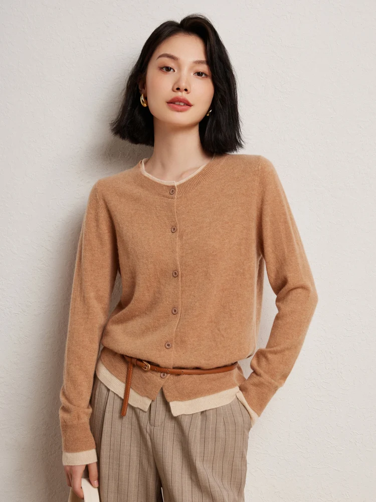 Autumn Winter Vacation Two Piece 100% Pure Cashmere Cardigan Sweater Women's O-neck Clashing Color Loose Long Sleeve Knit Coats
Autumn Winter Vacation Two Piece 100% Pure Cashmere Cardigan Sweater Women's O-neck Clashing Color Loose Long Sleeve Knit Coats