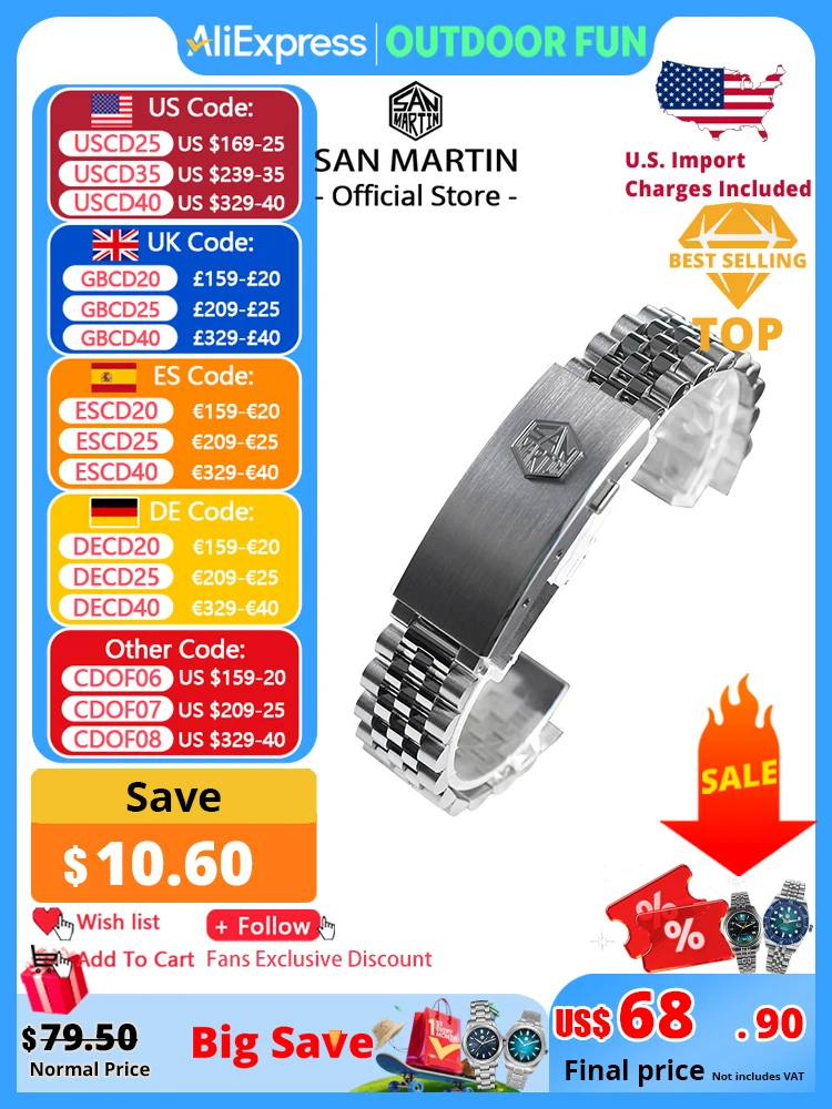 San Martin 316L Stainless Steel 5 Links J Bracelet Watch Parts For 20mm Curved End Links Fly Adjustable Clasp For SN0008 SN0128
San Martin 316L Stainless Steel 5 Links J Bracelet Watch Parts For 20mm Curved End Links Fly Adjustable Clasp For SN0008 SN0128