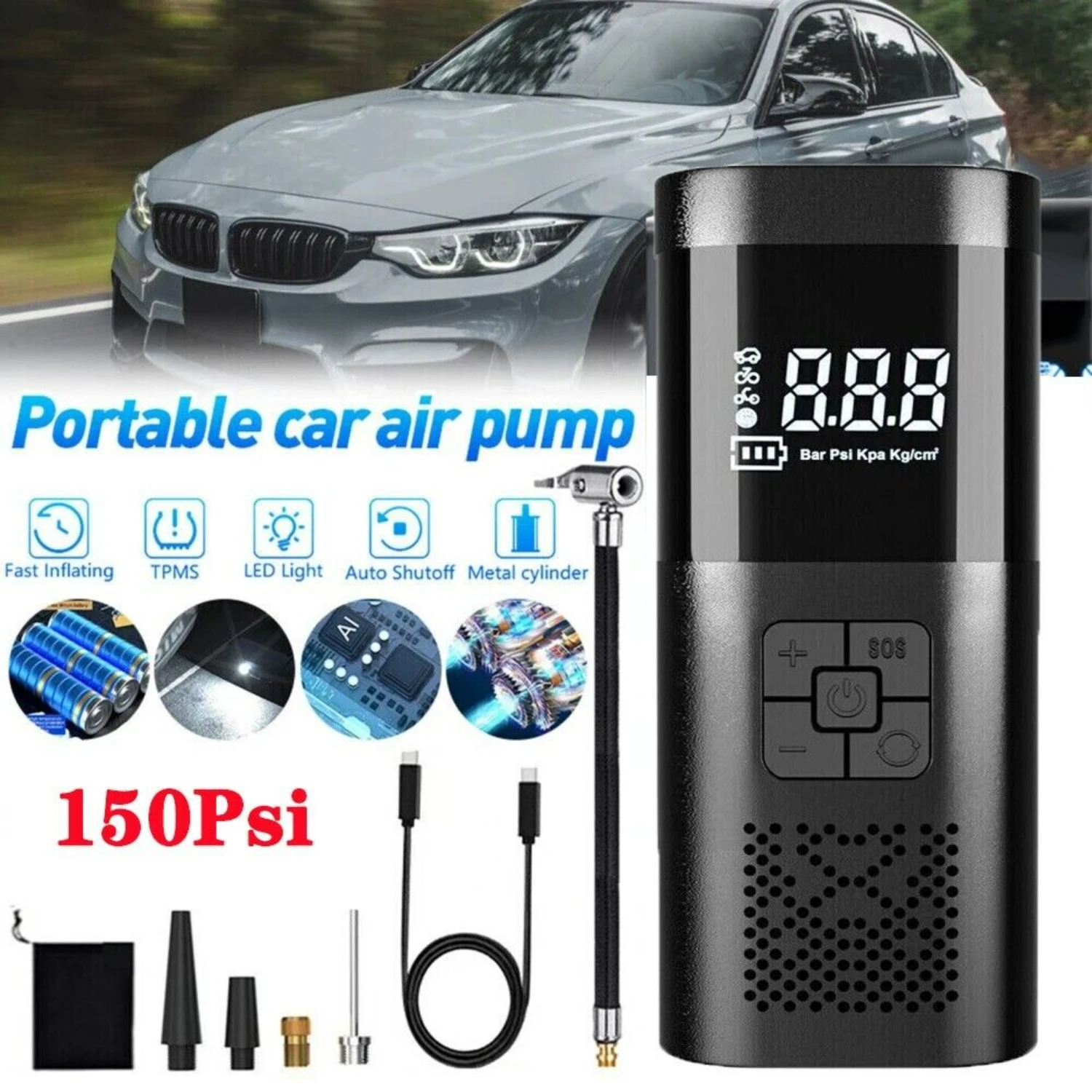 Convenient, portable, and reliable high-pressure air compressor inflator for car, motorbike, and bicycle tires. Achieve up to 15
Convenient, portable, and reliable high-pressure air compressor inflator for car, motorbike, and bicycle tires. Achieve up to 15