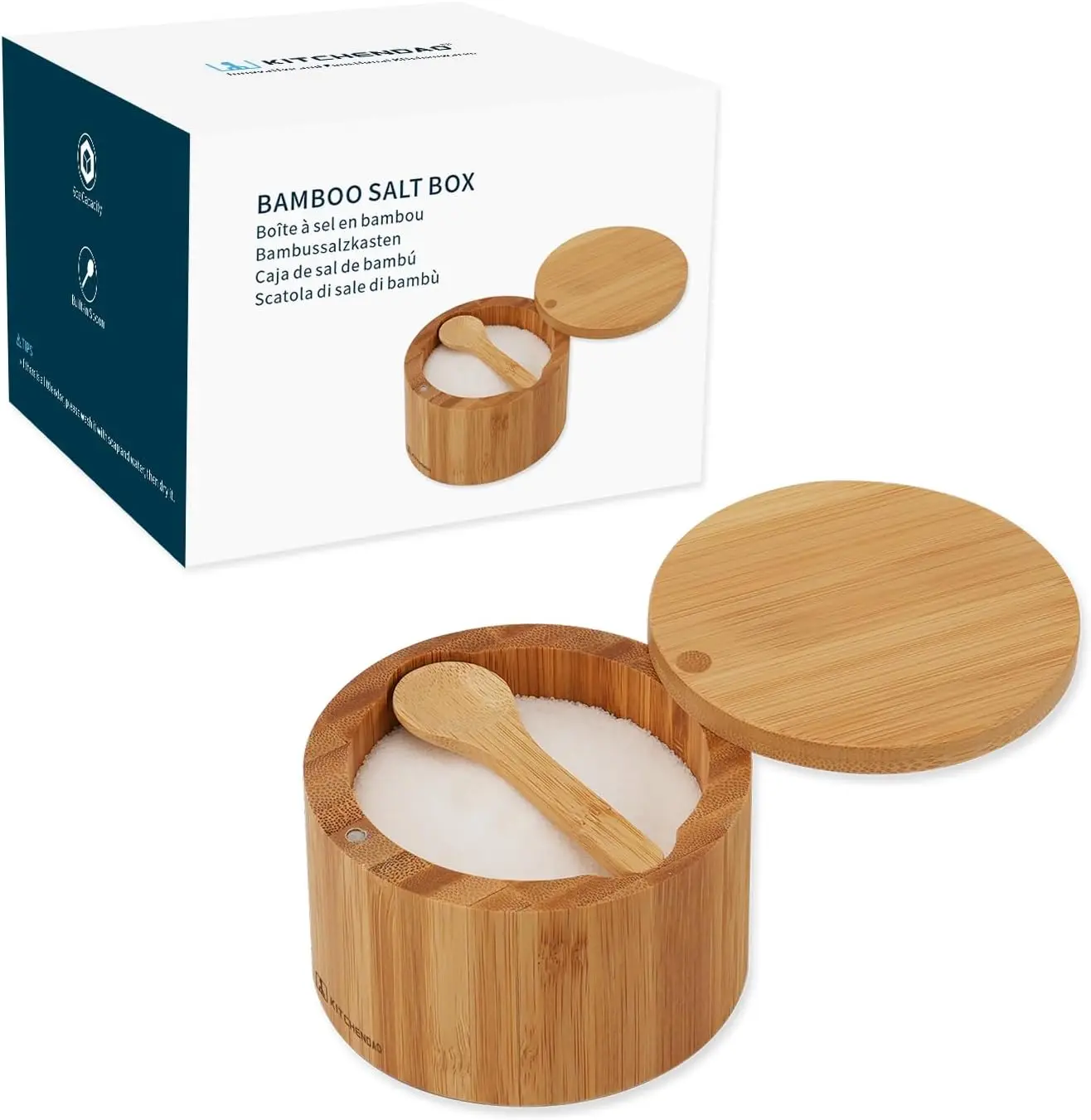 Bamboo Salt Cellar with Built-in Spoon, Swivel Magnetic Lid for Spice Storage, 6OZ Kitchen Organizer
Bamboo Salt Cellar with Built-in Spoon, Swivel Magnetic Lid for Spice Storage, 6OZ Kitchen Organizer