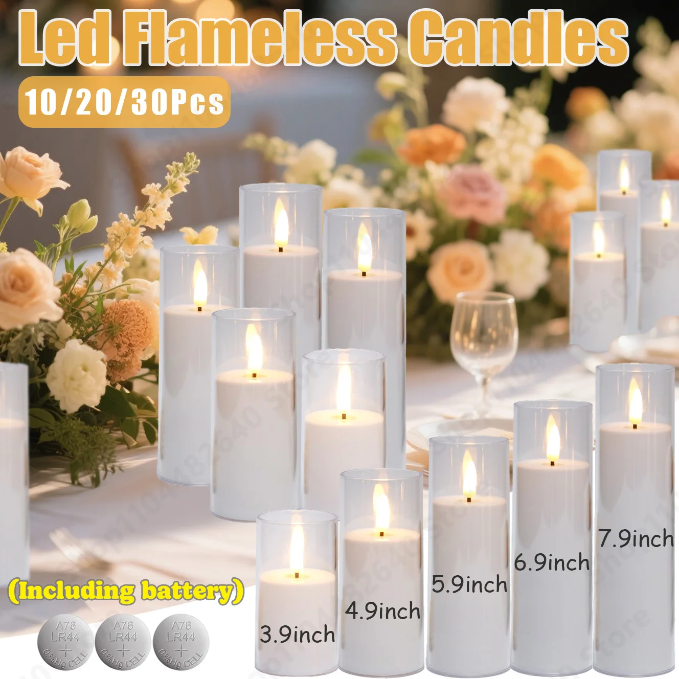 10-30Pcs Wedding LED Flameless Candle Acrylic Cup Pure White Pillar Candle with Battery Powered for Party Concert Outdoor Decor
10-30Pcs Wedding LED Flameless Candle Acrylic Cup Pure White Pillar Candle with Battery Powered for Party Concert Outdoor Decor
