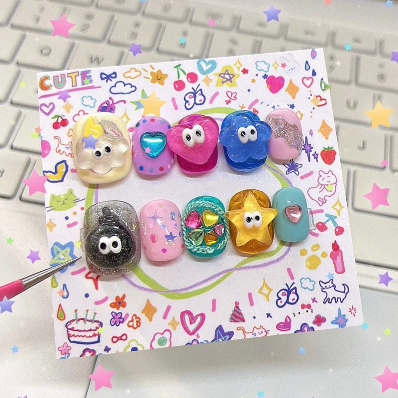 10 Pieces Candy Coloured Cartoon Cute Childish Handmade Press On Nails Big Eyes Stars Love Clouds Fake Nails Removable Reusable
10 Pieces Candy Coloured Cartoon Cute Childish Handmade Press On Nails Big Eyes Stars Love Clouds Fake Nails Removable Reusable