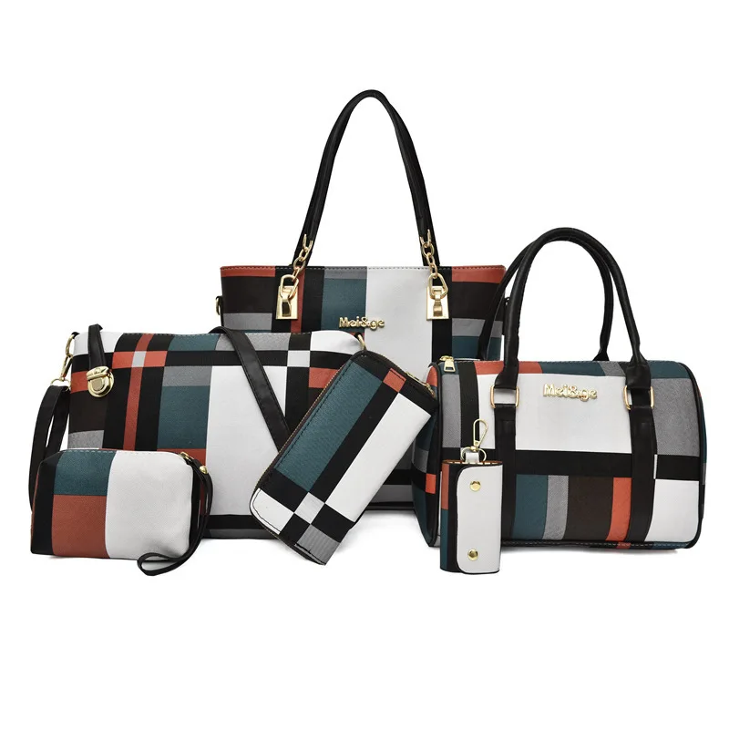 6PCS Women's Bag Set Fashion PU Leather Ladies Handbag Grid Print Messenger Shoulder Bag Wallet Bags Famous Brand 2021
6PCS Women's Bag Set Fashion PU Leather Ladies Handbag Grid Print Messenger Shoulder Bag Wallet Bags Famous Brand 2021