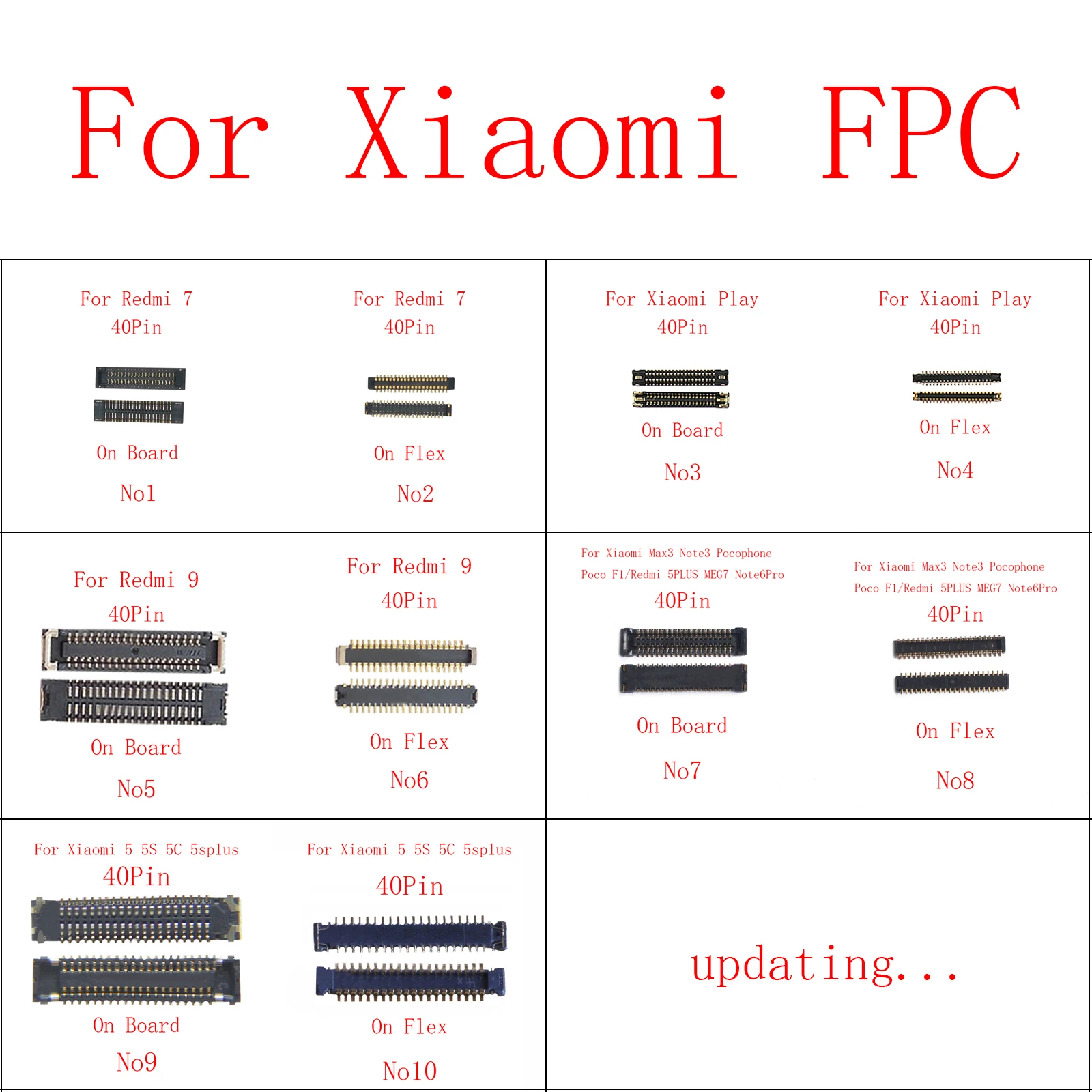 2pcs 40pin LCD Display FPC Connector On Mainboard for Xiaomi Max 3/Poco F1/NOTE 3/Mi Play 5 5S 5C/Redmi 9 7/5 PLUS/Note 6 Pro
2pcs 40pin LCD Display FPC Connector On Mainboard for Xiaomi Max 3/Poco F1/NOTE 3/Mi Play 5 5S 5C/Redmi 9 7/5 PLUS/Note 6 Pro