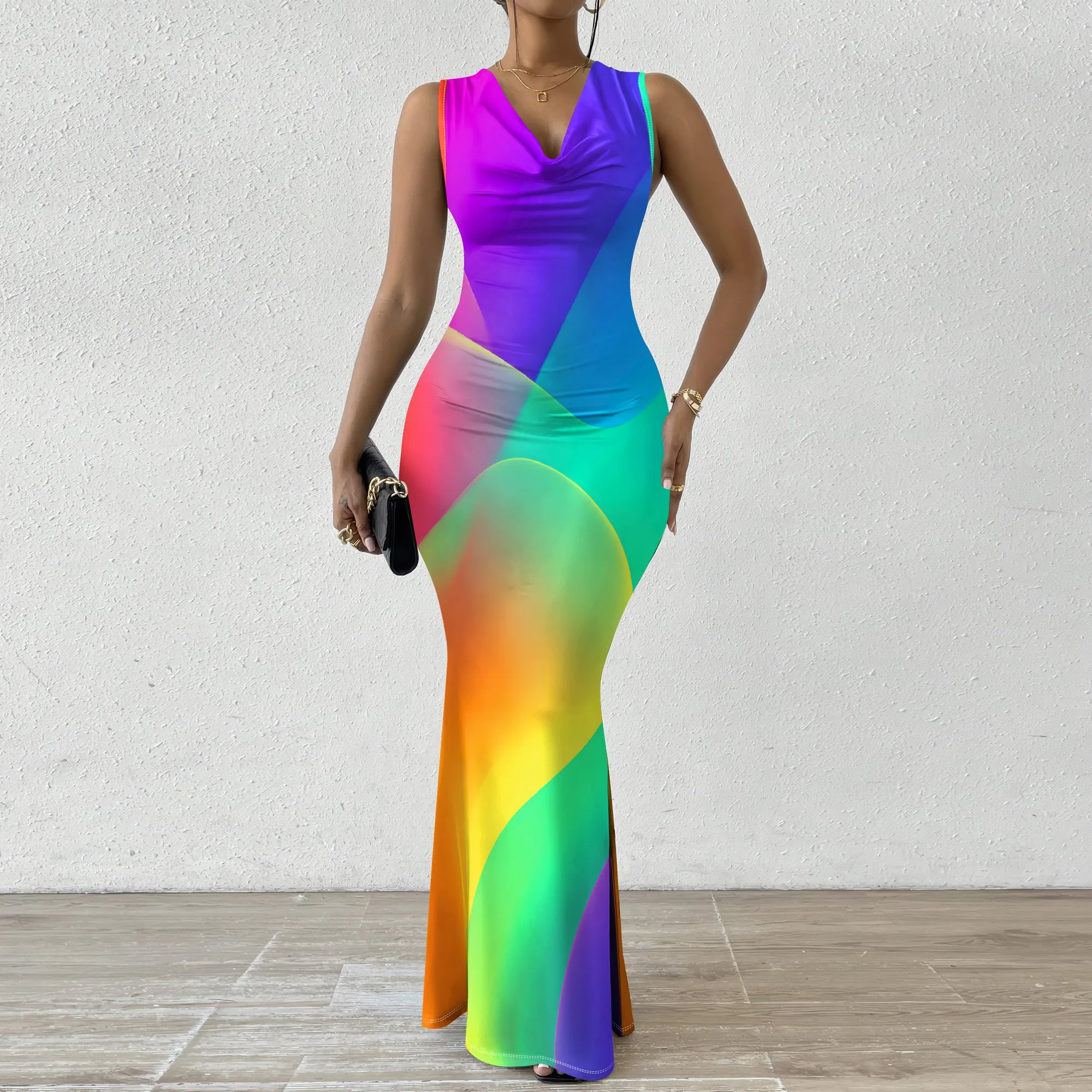 Rainbow Colorblock Maxi Dress XS-2XL Sleeveless V-Neck Cowl Style for Pride Parade, Y2K Party or Bold Summer Festival Look
Rainbow Colorblock Maxi Dress XS-2XL Sleeveless V-Neck Cowl Style for Pride Parade, Y2K Party or Bold Summer Festival Look