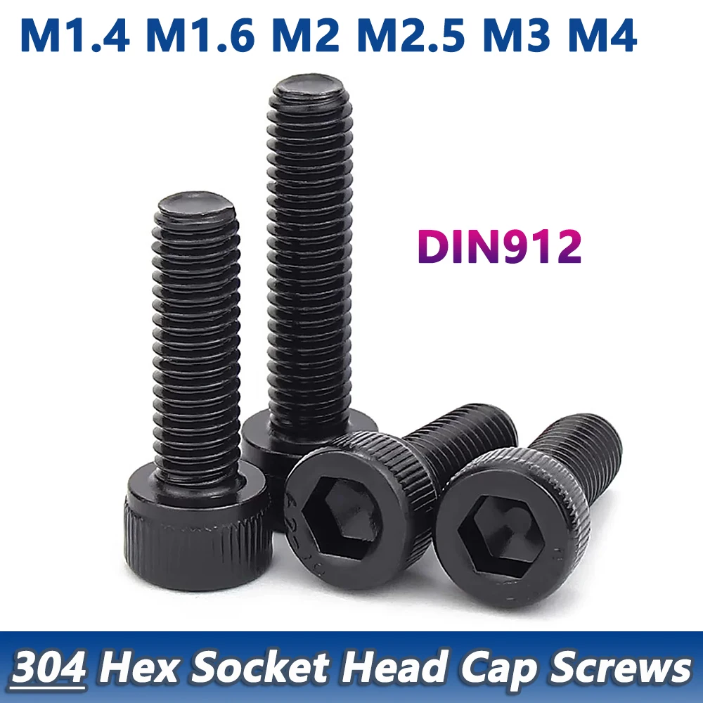 M1.4 M1.6 M2 M2.5 M3 M4 Black 304 A2 Stainless Steel DIN912 Hex Socket Head Cap Screws Allen Bolts Length 3-35mm
M1.4 M1.6 M2 M2.5 M3 M4 Black 304 A2 Stainless Steel DIN912 Hex Socket Head Cap Screws Allen Bolts Length 3-35mm